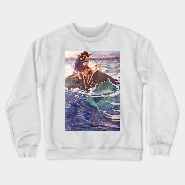 John Tries to Catch a Mermaid by Alice B. Woodward Crewneck Sweatshirt by vintage-art